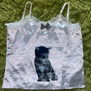 y2k coquette satin tank with lace